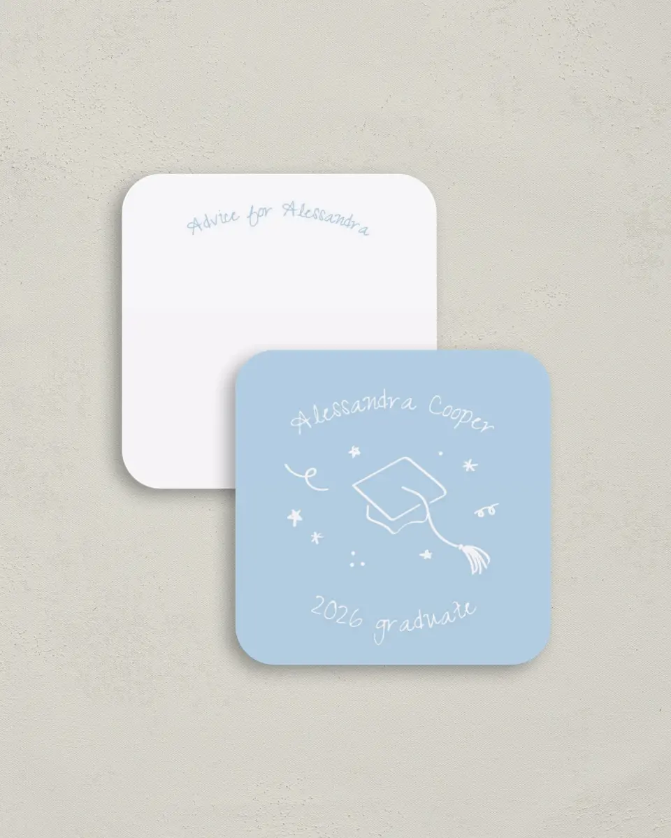 This is a 3¼" x 3¼" Advice Card called Doodles in the Margin printed in full color on Luxe Satin (coated) paper