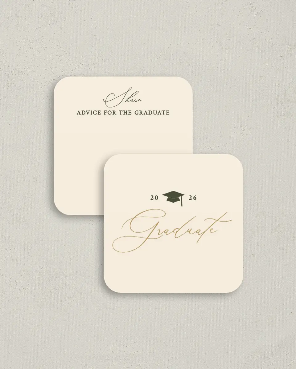 This is a 3¼" x 3¼" Advice Card called Mature Minimalist printed in full color on Luxe Satin (coated) paper