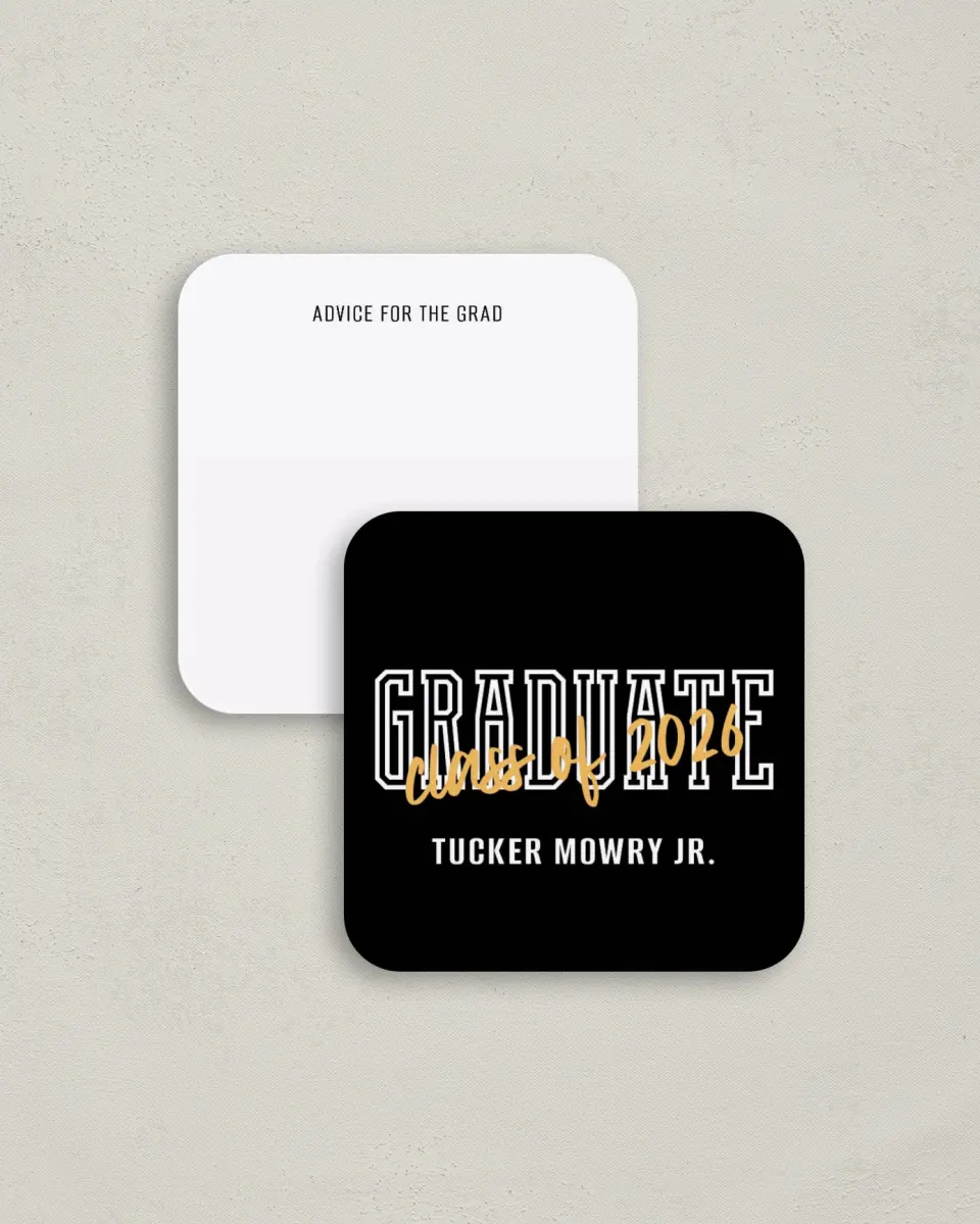 This is a 3¼" x 3¼" Advice Card called Onward and Upward printed in full color on Luxe Satin (coated) paper