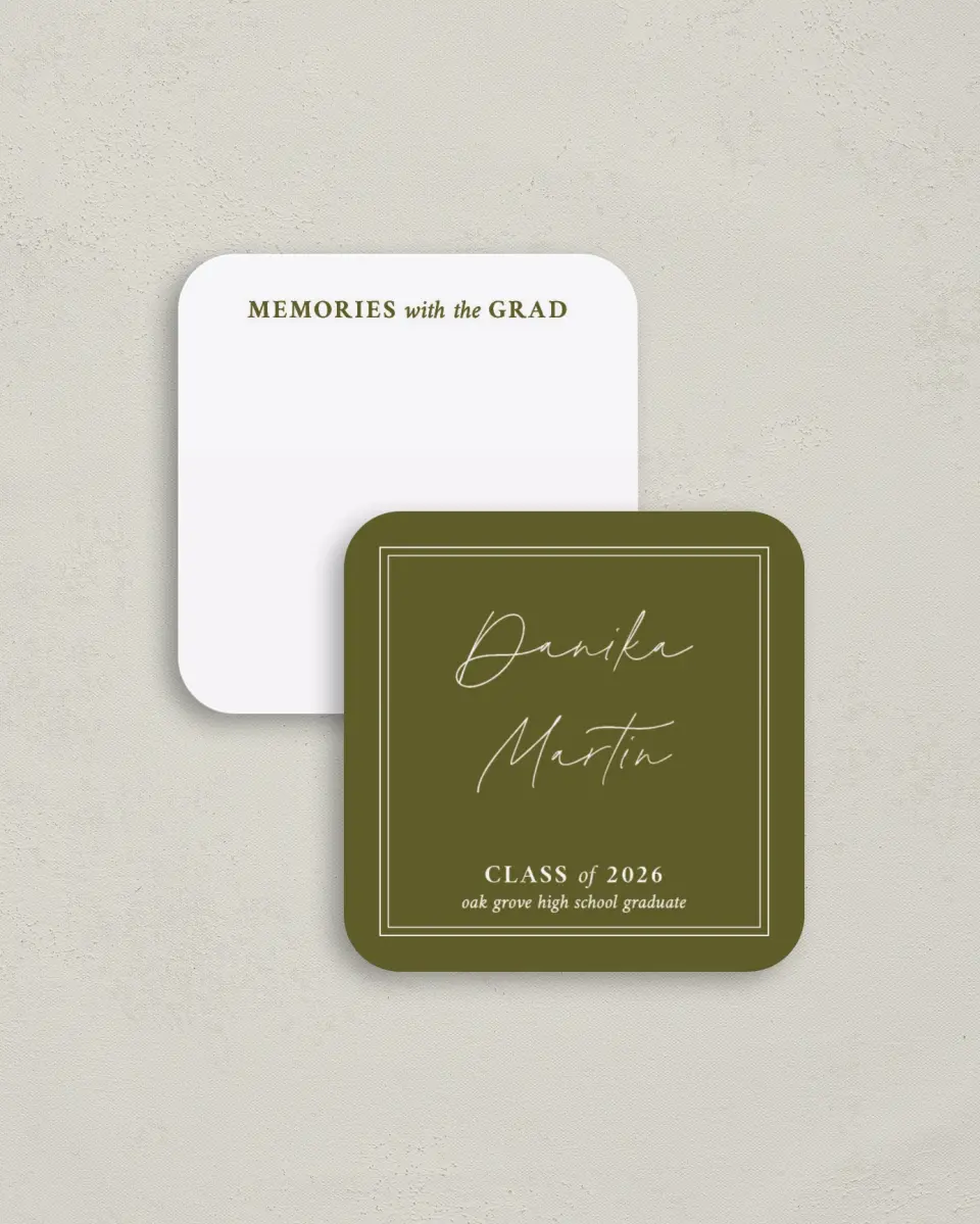 This is a 3¼" x 3¼" Share a Memory Card called Monumental Moment printed in full color on Luxe Satin (coated) paper