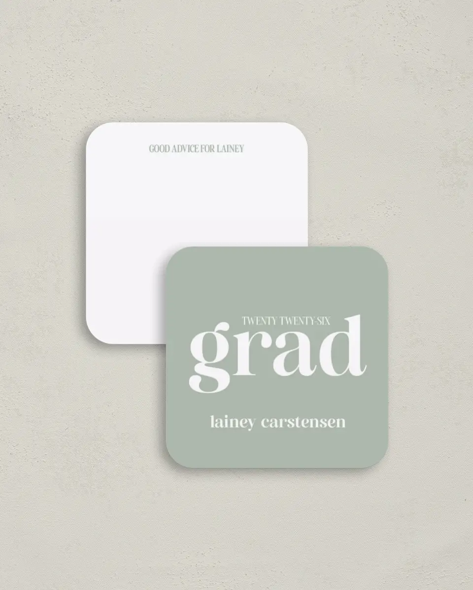 This is a 3¼" x 3¼" Advice Card called Sweet Smiles printed in full color on Luxe Satin (coated) paper