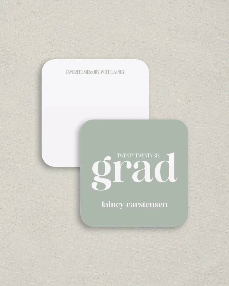 This is a 3¼" x 3¼" Share a Memory Card called Sweet Smiles printed in full color on Luxe Satin (coated) paper