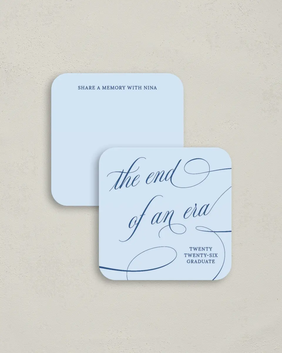 This is a 3¼" x 3¼" Share a Memory Card called The End of an Era printed in full color on Luxe Satin (coated) paper