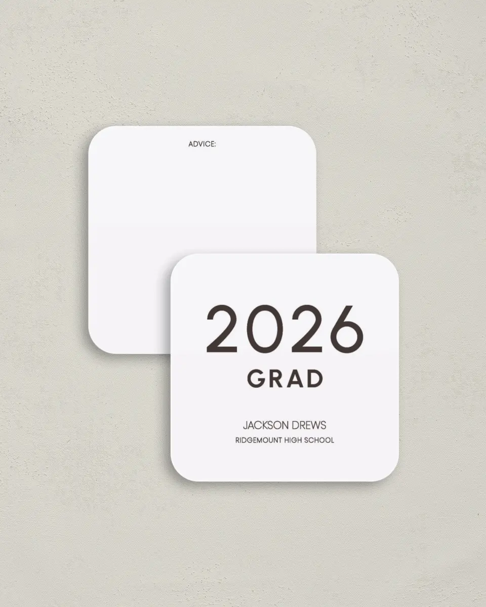 This is a 3¼" x 3¼" Advice Card called Simple Graduate printed in full color on Luxe Satin (coated) paper