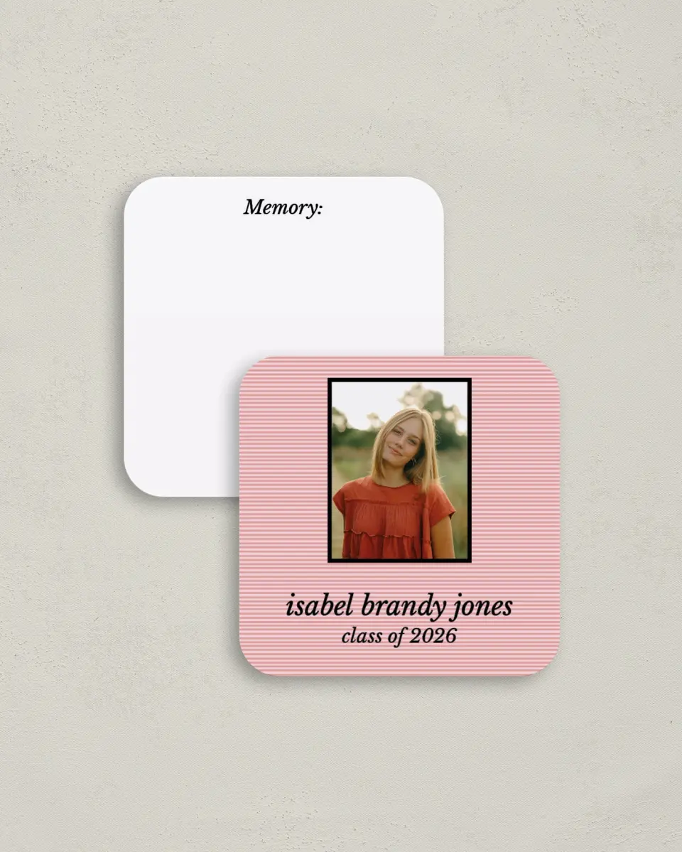 This is a 3¼" x 3¼" Share a Memory Card called Snapshot Graduate printed in full color on Luxe Satin (coated) paper