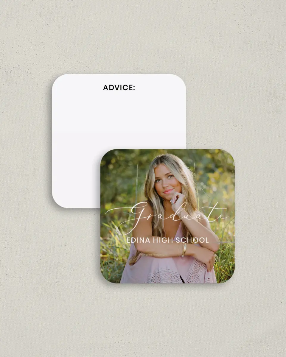 This is a 3¼" x 3¼" Advice Card called Refined Moment printed in full color on Luxe Satin (coated) paper