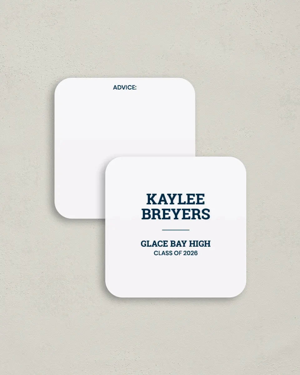 This is a 3¼" x 3¼" Advice Card called Sports Graduate printed in full color on Luxe Satin (coated) paper