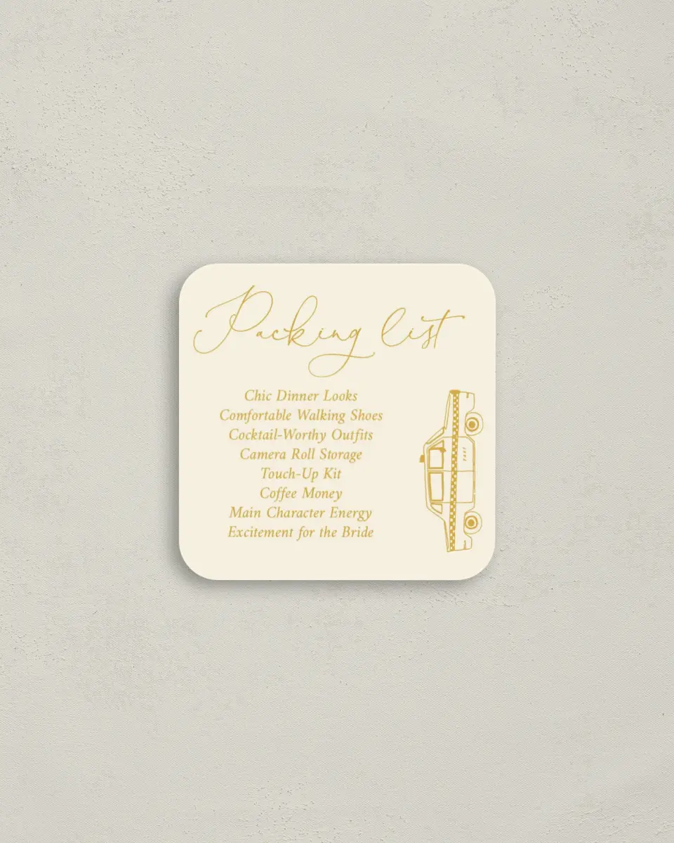 This is a 3¼" x 3¼" Bachelorette Party Thank You Card called How to Lose your Last Name in 10 Days printed in full color on Luxe Satin (coated) paper