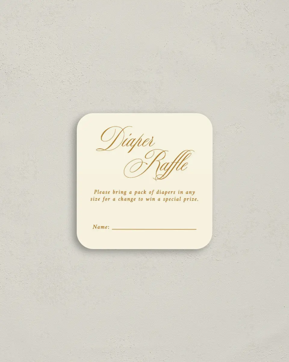This is a 3¼" x 3¼" Details Card called Toast to Baby printed in full color on Luxe Satin (coated) paper