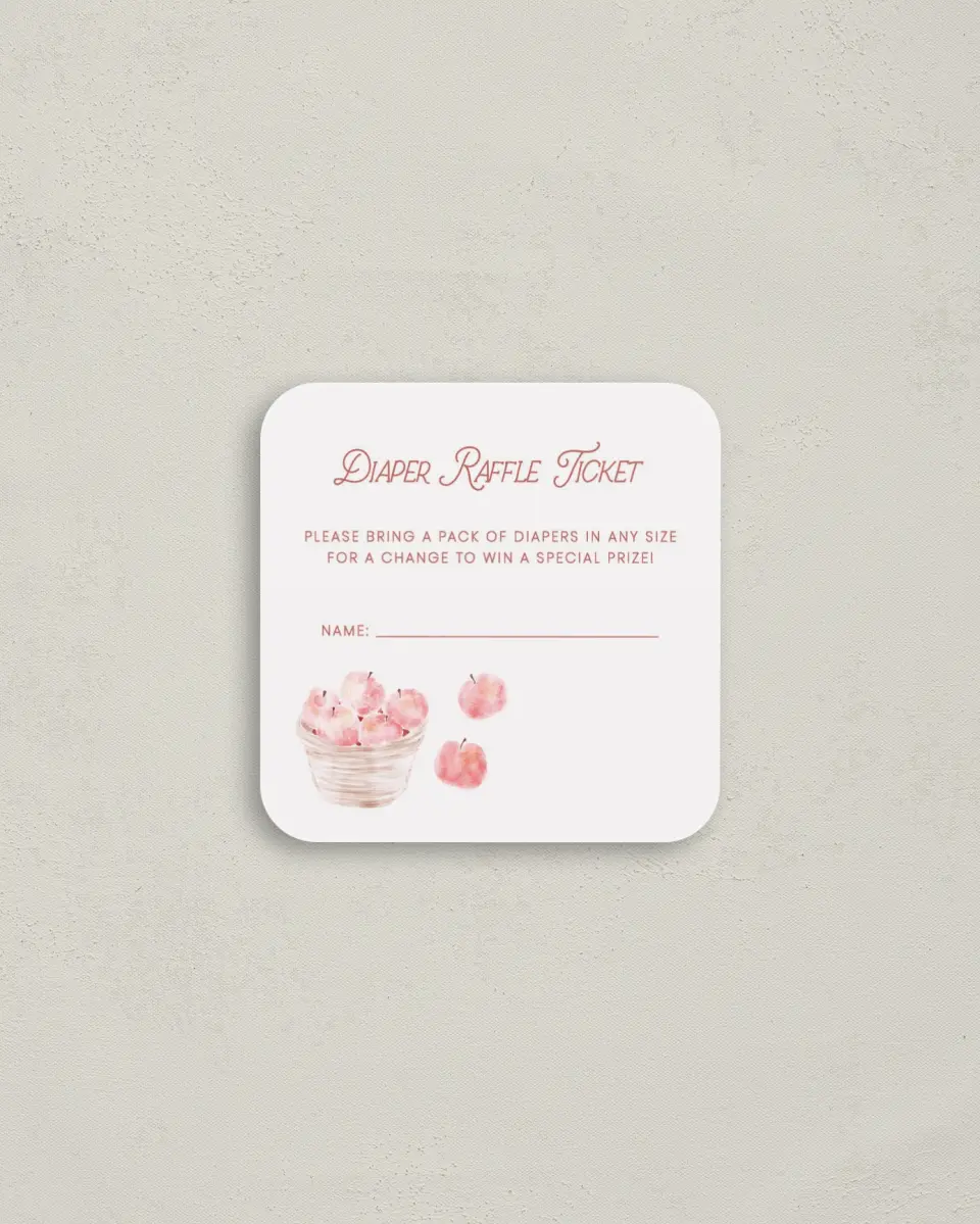 This is a 3¼" x 3¼" Details Card called Apple of Our Eye printed in full color on Luxe Satin (coated) paper