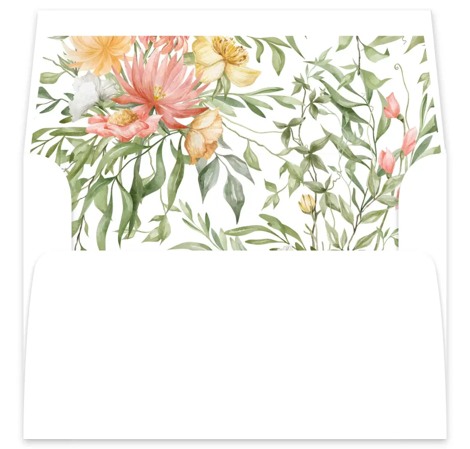 This is a  7⅝" x 7⅞" Envelope Liners (ELA) called Secluded Blooms printed in full color