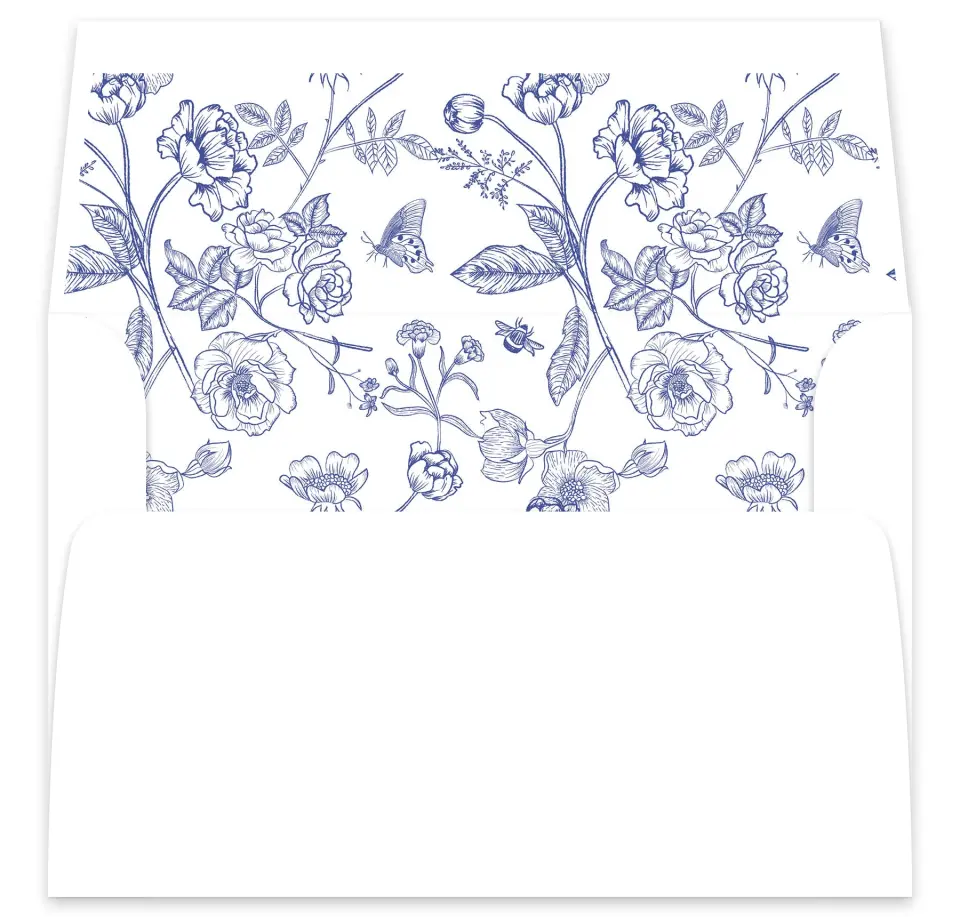 This is a  7⅝" x 7⅞" Envelope Liners (ELA) called Modern Chinoiserie printed in full color