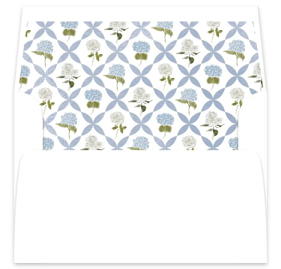 This is a  7⅝" x 7⅞" Envelope Liners (ELA) called Blue Blossoms printed in full color