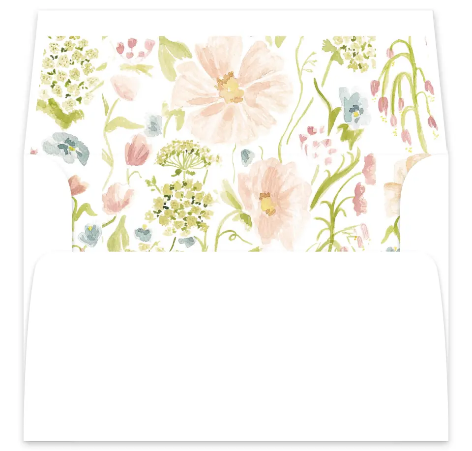 This is a  7⅝" x 7⅞" Envelope Liners (ELA) called Garden of Vows printed in full color