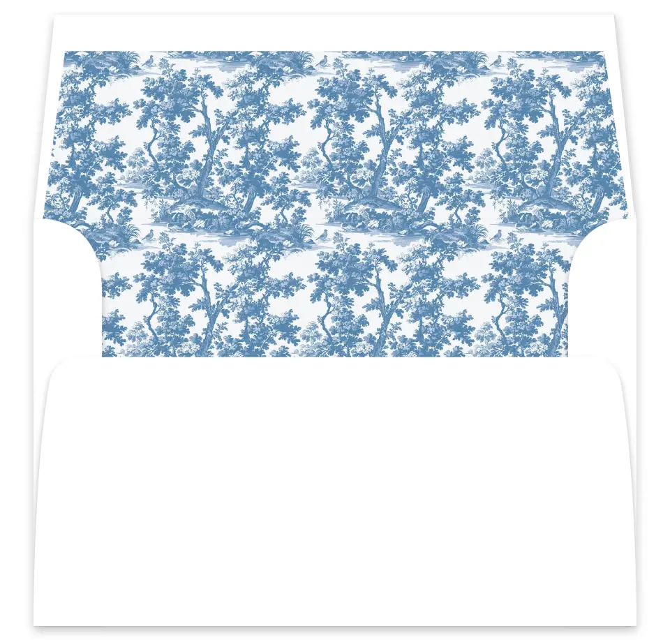 This is a  7⅝" x 7⅞" Envelope Liners (ELA) called Blue Toile Romance printed in full color