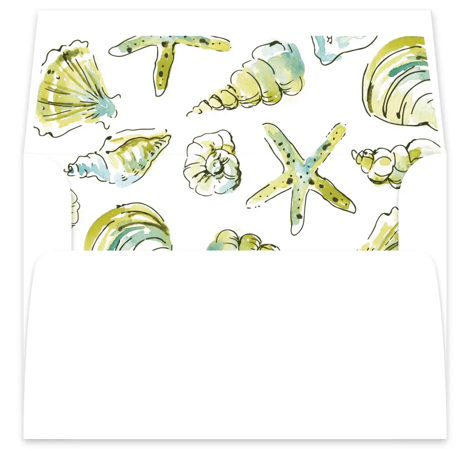 This is a  7⅝" x 7⅞" Envelope Liners (ELA) called Whimsical Shells printed in full color