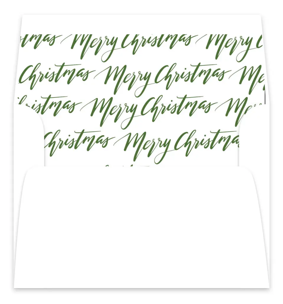 This is a Envelope Liners for 5 x 7 Card Envelope Liner called Merry Christmas Script printed in full color