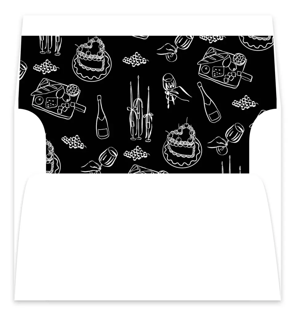 This is a Envelope Liners for 5 x 7 Card Bachelorette Party Accessorie called Stay a While printed in full color