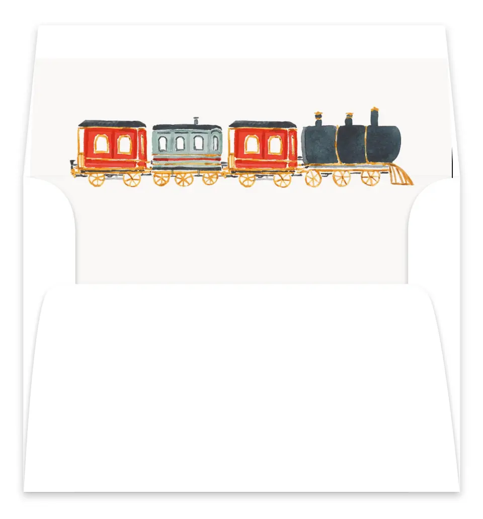 This is a Envelope Liners for 5 x 7 Card Envelope Liners for 5 x 7 Christmas Card called Vintage Train printed in full color