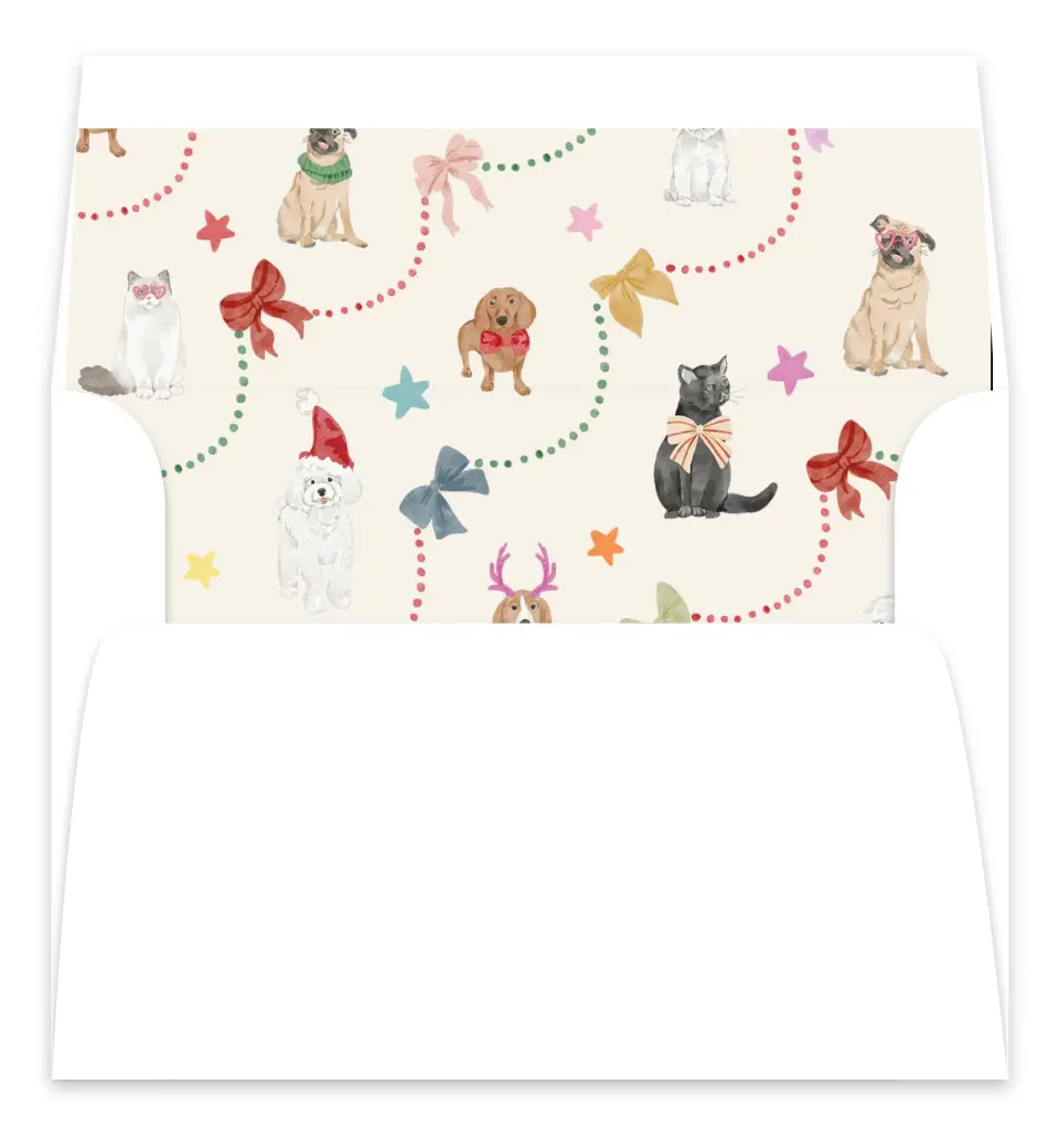 This is a Envelope Liners for 5 x 7 Card Envelope Liners for 5 x 7 Christmas Card called Paws & Joy printed in full color
