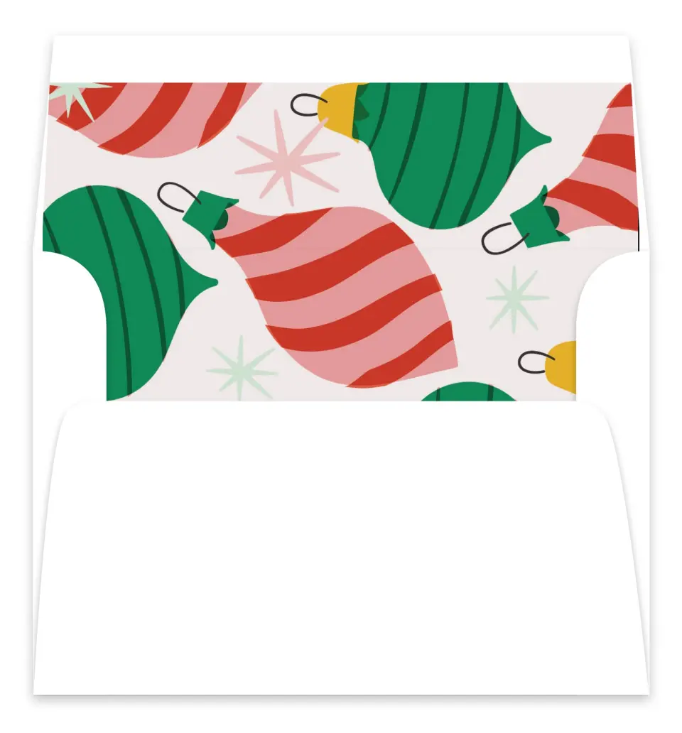 This is a Envelope Liners for 5 x 7 Card Envelope Liners for 5 x 7 Christmas Card called Cheerful Ornaments printed in full color