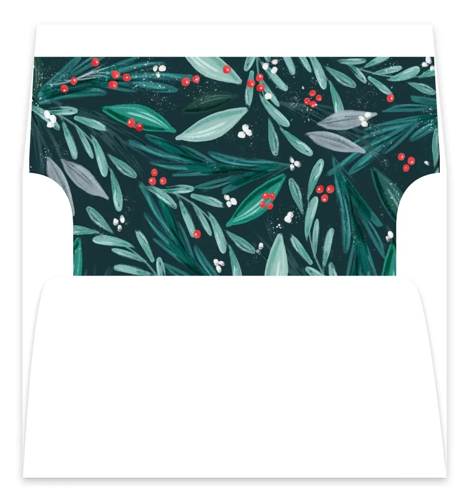 This is a Envelope Liners for 5 x 7 Card Envelope Liners for 5 x 7 Christmas Card called Wintergreen Boughs printed in full color