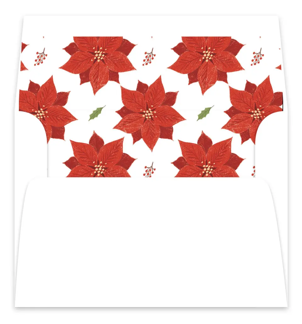 This is a Envelope Liners for 5 x 7 Card Envelope Liners for 5 x 7 Christmas Card called Poinsettia Print printed in full color