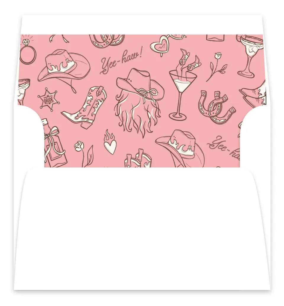 This is a Envelope Liners for 5 x 7 Card Bachelorette Party Accessorie called Cowgirls & Cocktails printed in full color