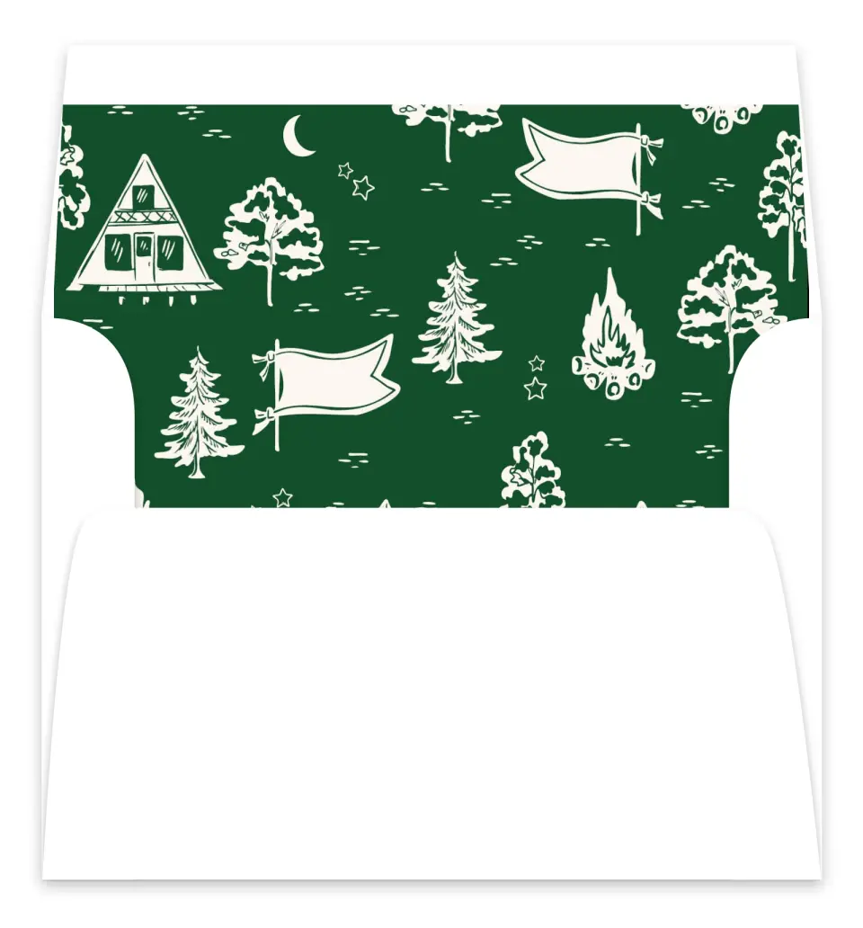 This is a Envelope Liners for 5 x 7 Card Bachelorette Party Accessorie called Camp Bach printed in full color