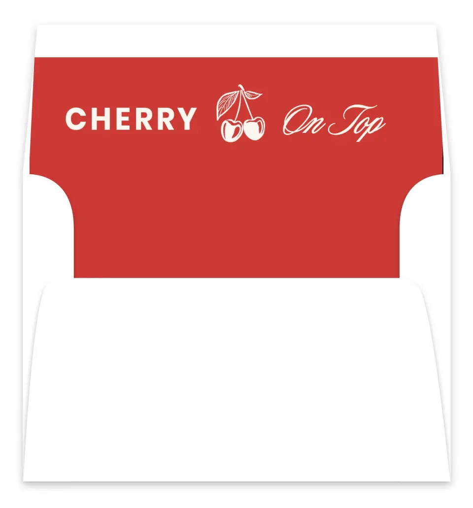 This is a Envelope Liners for 5 x 7 Card Bachelorette Party Accessorie called Cherry on Top printed in full color
