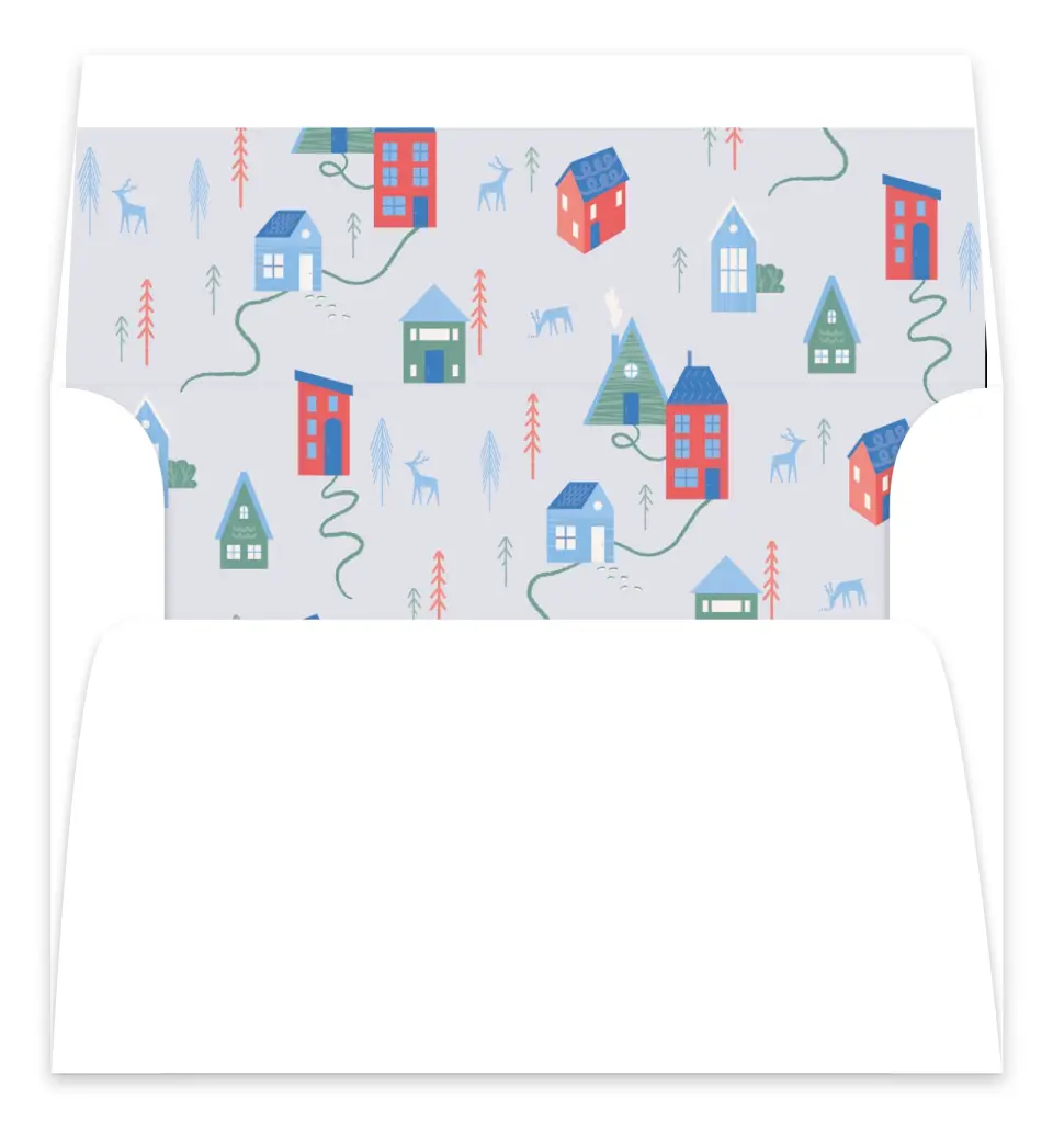 This is a Envelope Liners for 5 x 7 Card Envelope Liners for 5 x 7 Christmas Card called Cheerful Homes printed in full color