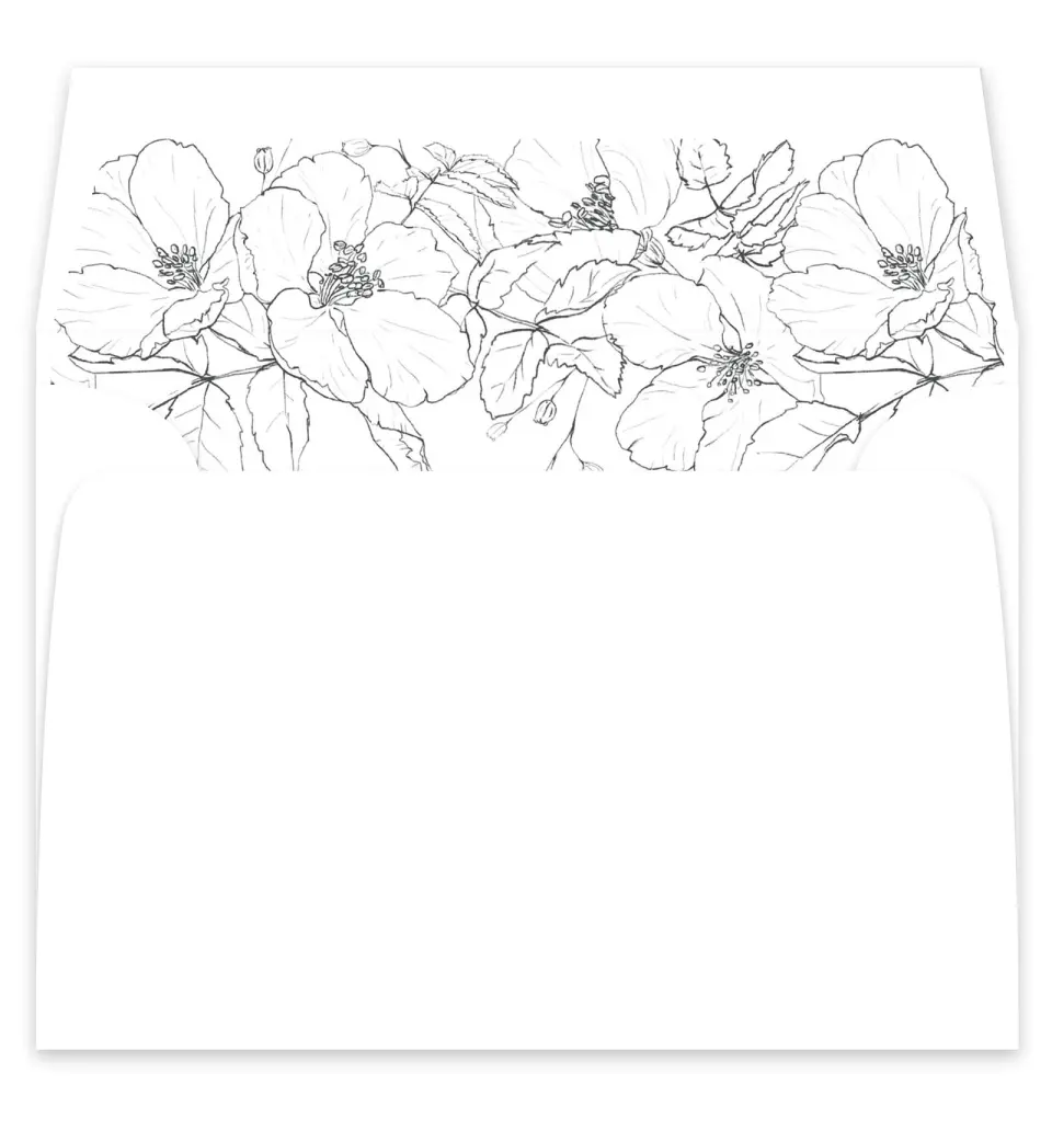 This is a  7¼" x 6⅞" Envelope Liners (ELF) called Hibiscus Hideaway printed in full color