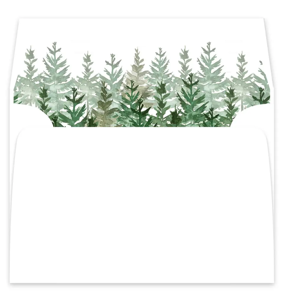 This is a  7¼" x 6⅞" Envelope Liners (ELF) called Ethereal Evergreens printed in full color
