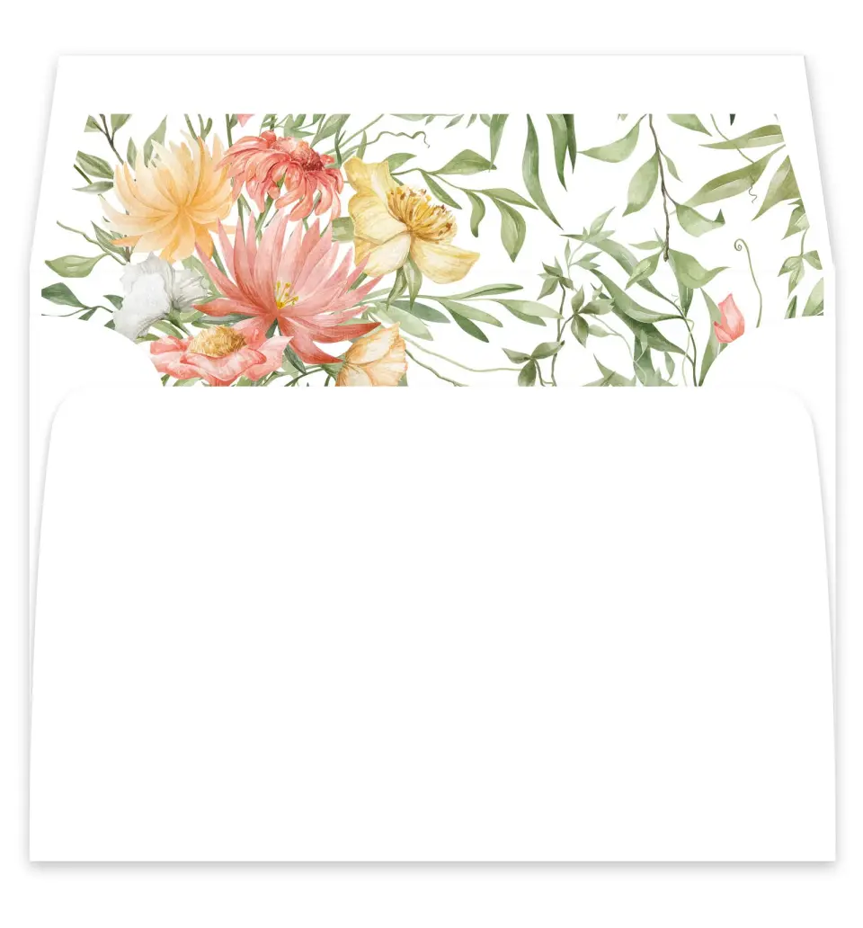 This is a  7¼" x 6⅞" Envelope Liners (ELF) called Secluded Blooms printed in full color