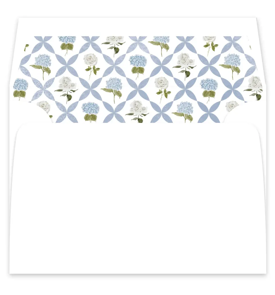 This is a  7¼" x 6⅞" Envelope Liners (ELF) called Blue Blossoms printed in full color