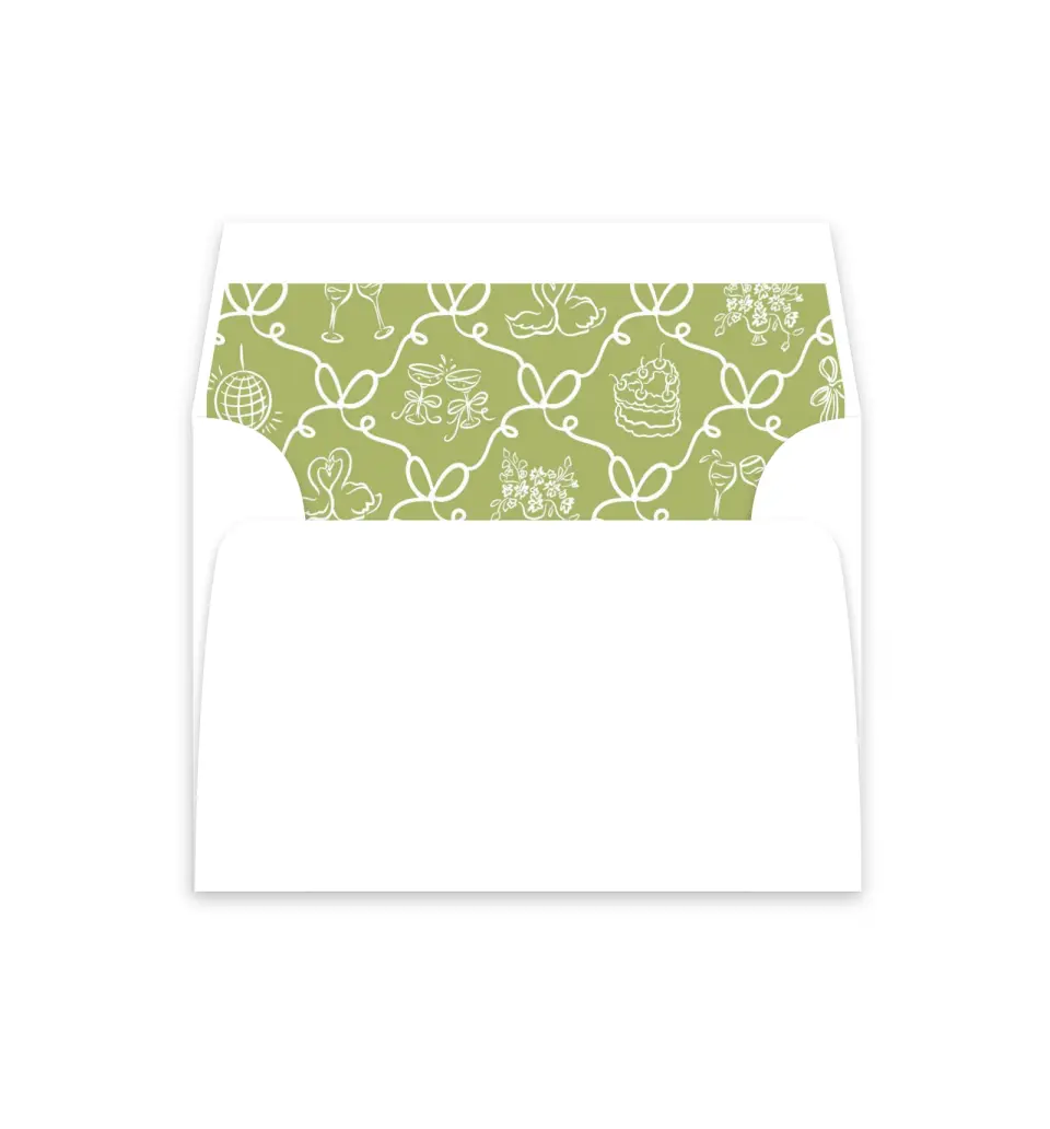This is a  4⅞" x 4.563" Envelope Liners (ELM) called Wedding Whimsy printed in full color