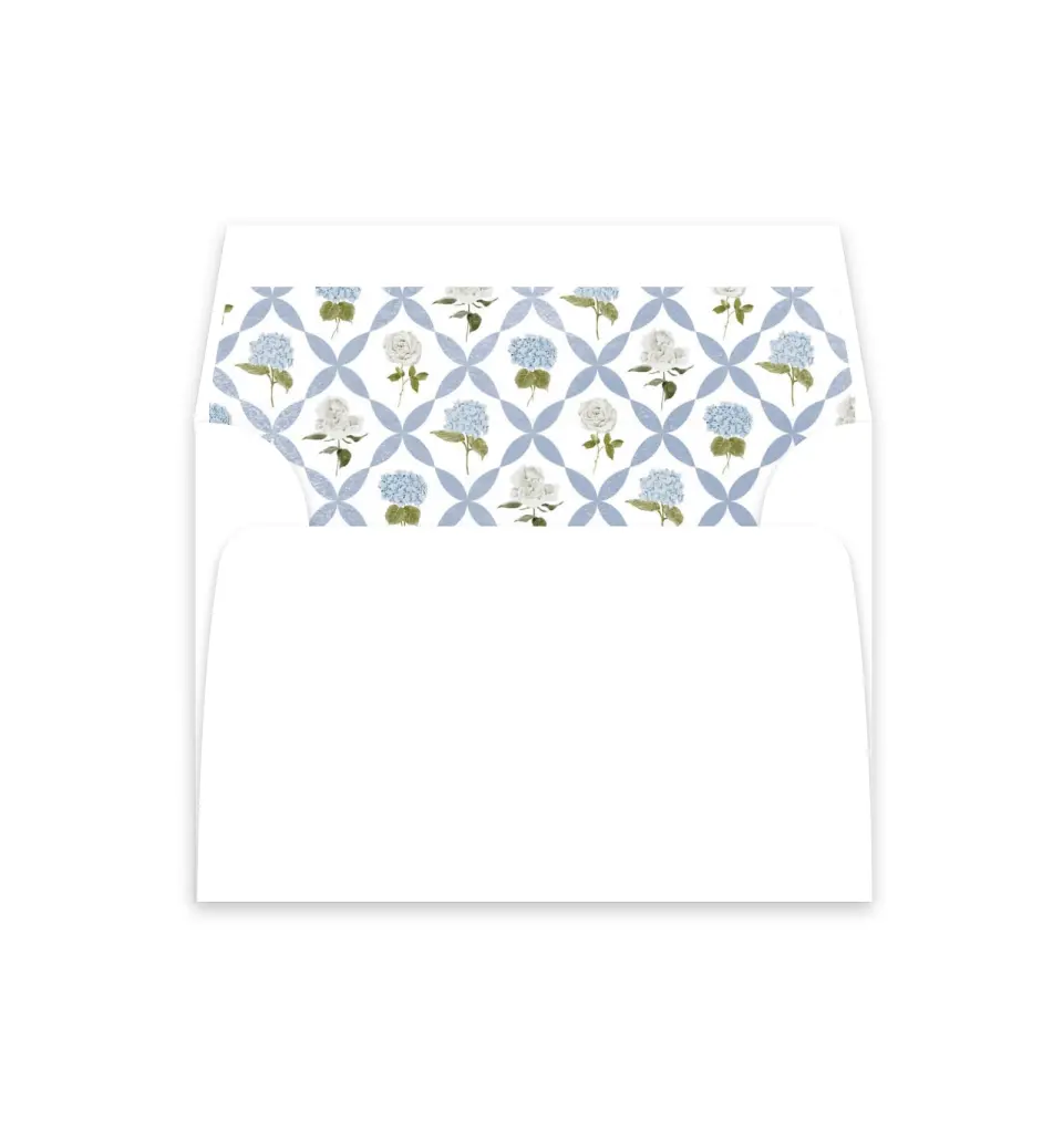 This is a  4⅞" x 4.563" Envelope Liners (ELM) called Blue Blossoms printed in full color