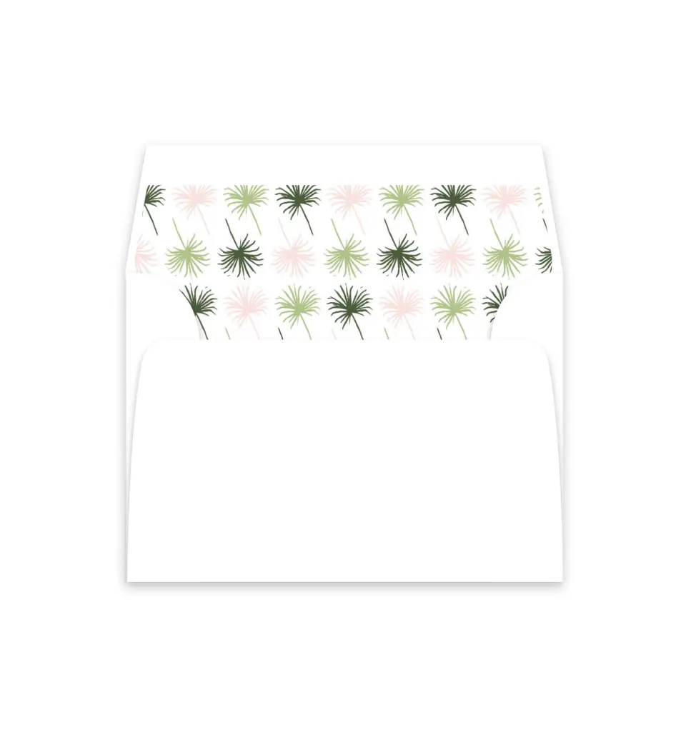 This is a  4⅞" x 4.563" Envelope Liners (ELM) called Palm Paradise printed in full color
