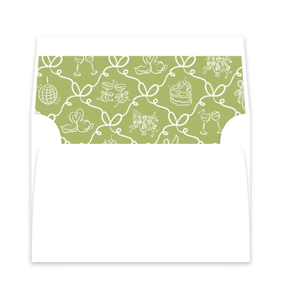This is a  6" x 5.812" Envelope Liners (ELP) called Wedding Whimsy printed in full color