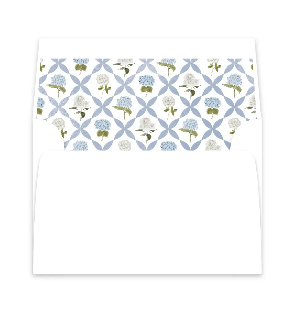 This is a  6" x 5.812" Envelope Liners (ELP) called Blue Blossoms printed in full color