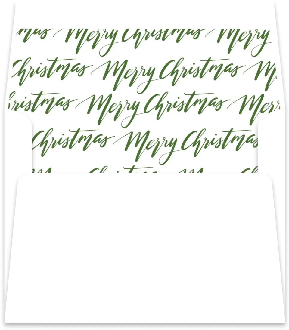 This is a Envelope Liners for 4.375 x 5.75 Card Envelope Liner called Merry Christmas Script printed in full color