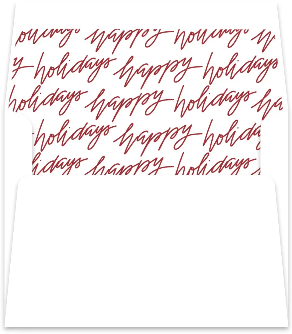 This is a Envelope Liners for 4.375 x 5.75 Card Envelope Liner called Happy Holidays Script printed in full color