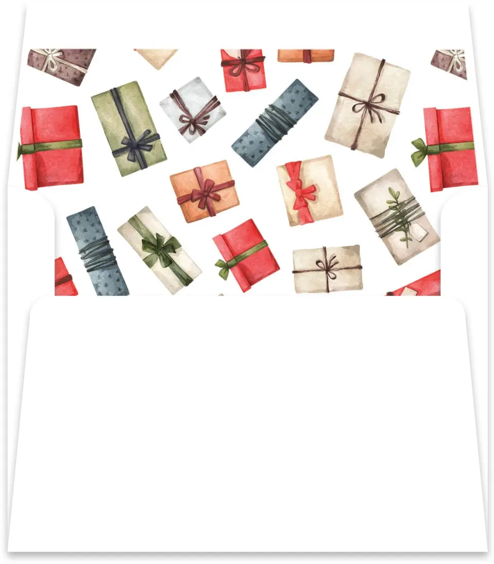 This is a Envelope Liners for 4.375 x 5.75 Card Envelope Liner called Presents printed in full color