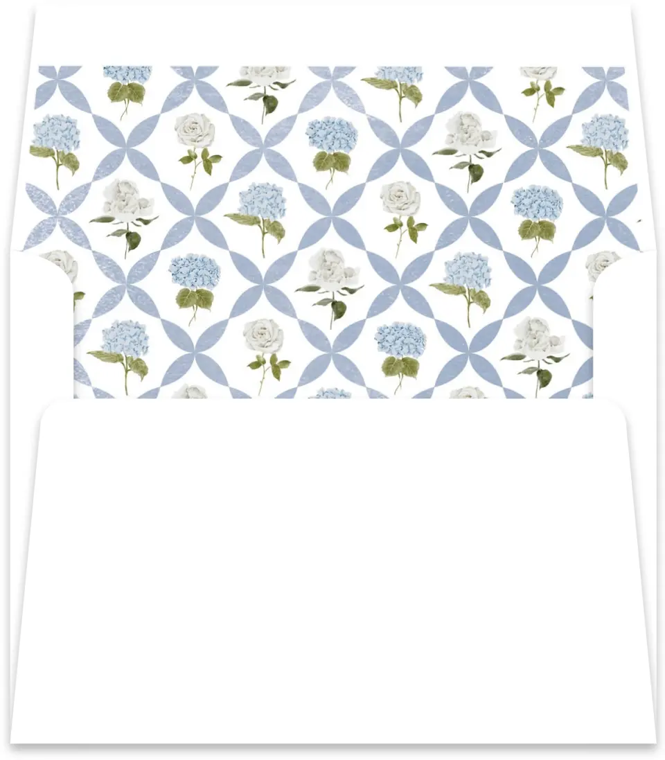 This is a  5½" x 5.9251" Envelope Liners (ELR) called Blue Blossoms printed in full color
