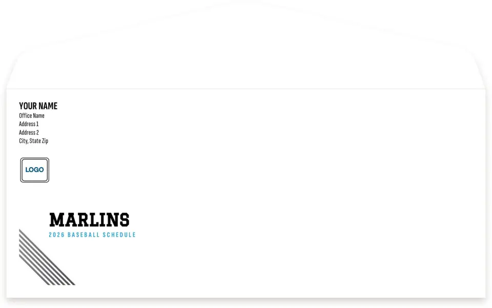 This is a 4.125" x 9½" Baseball Envelope called Marlins printed in full color
