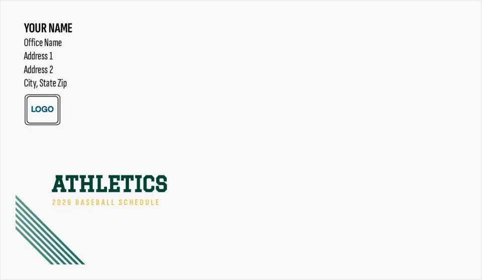 This is a 4.5 x 7.75 Baseball Envelope called Athletics printed in full color