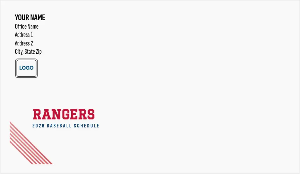 This is a 4.5 x 7.75 Baseball Envelope called Rangers printed in full color