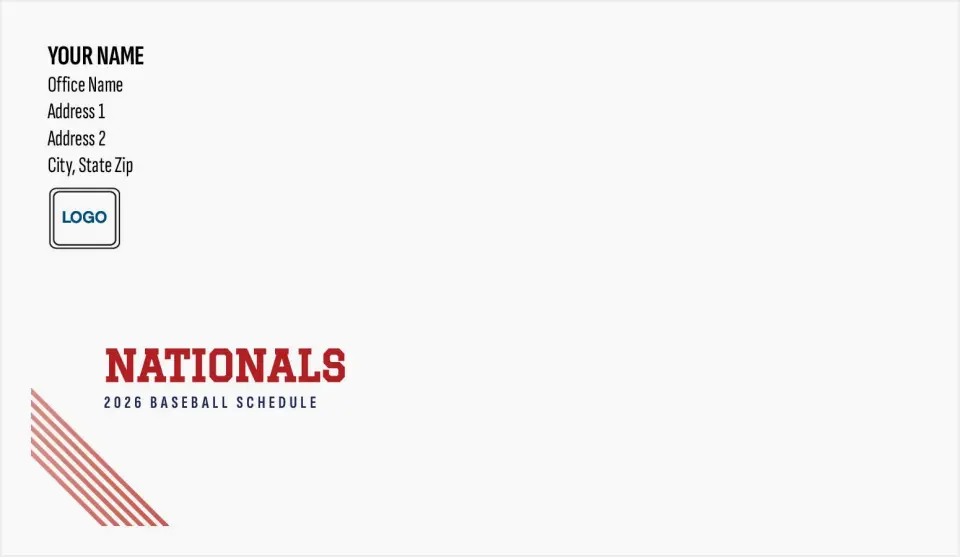 This is a 4.5 x 7.75 Baseball Envelope called Nationals printed in full color