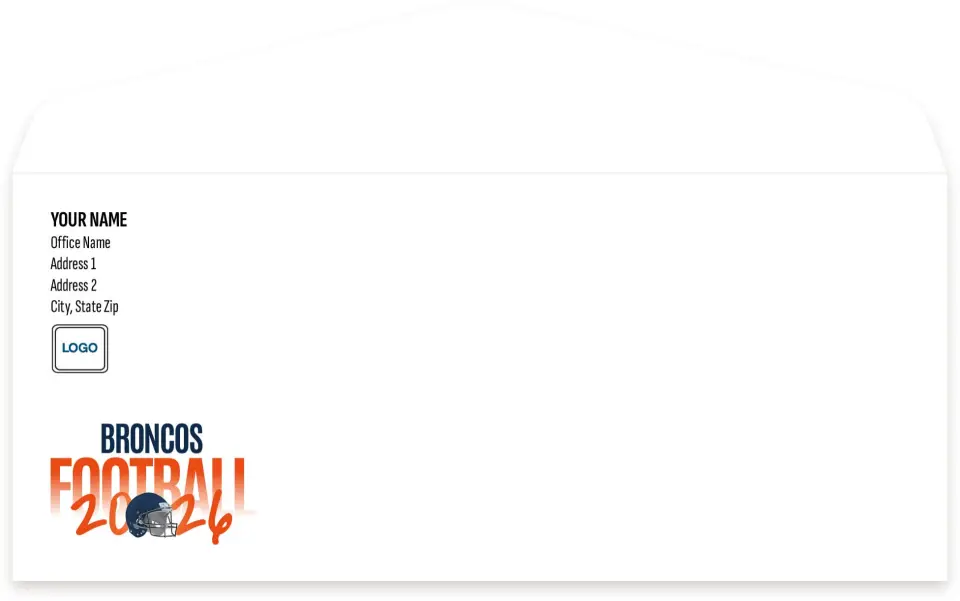 This is a 4.125 x 9.5 Envelope Mailer called Denver Broncos printed in full color