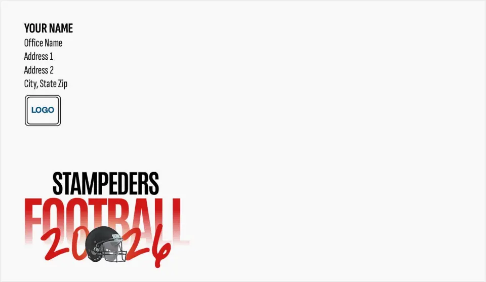 This is a 4.5 x 7.75 Envelopes with Return Address Printing Service called Calgary Stampeders printed in full color